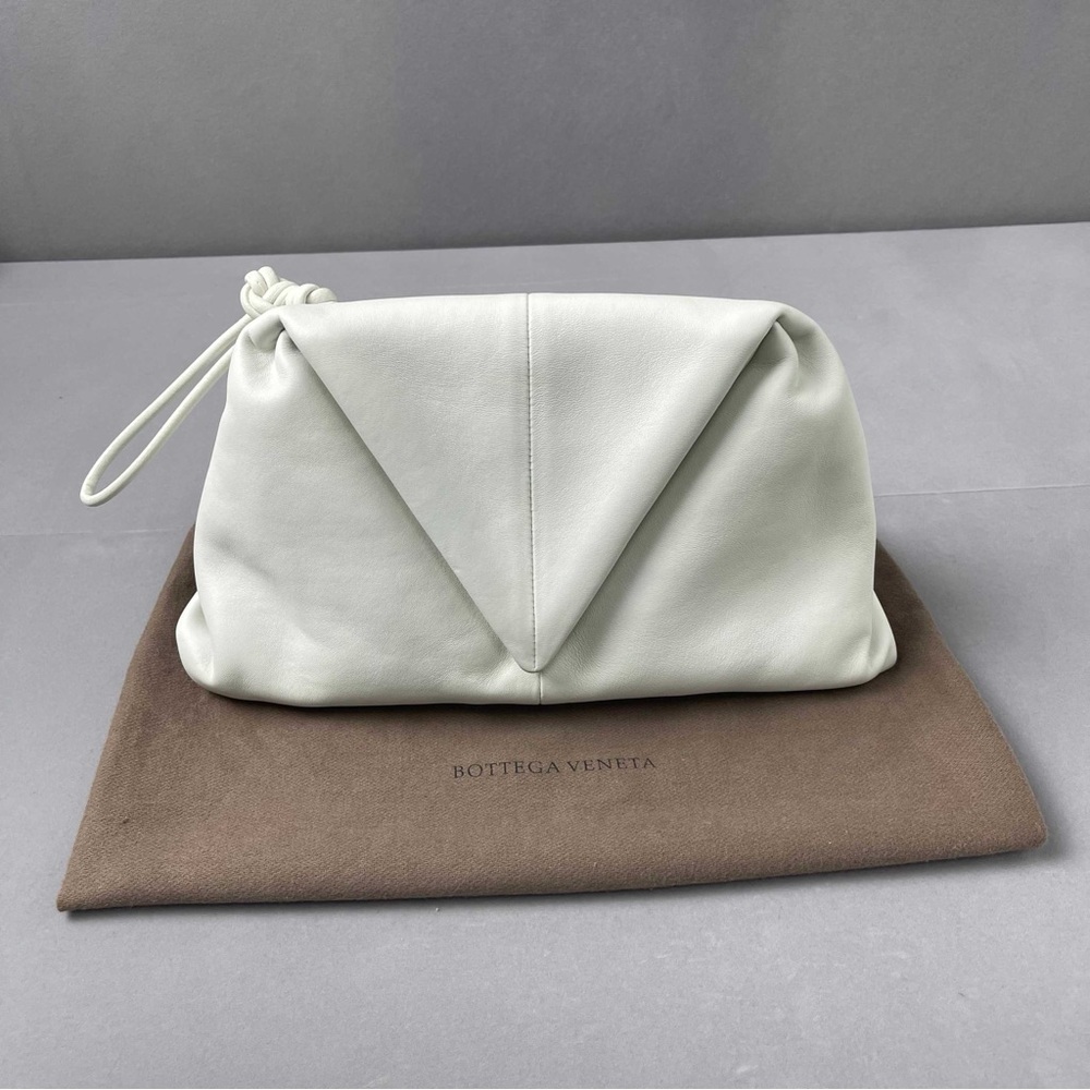 Authentic Bottega Veneta Soft White Leather Clutch